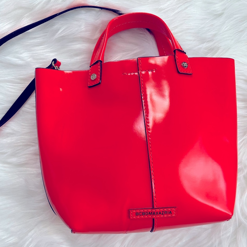 BCBGMaxAzria Patent Mini Tote Bag Neon Orange Crossbody Purse